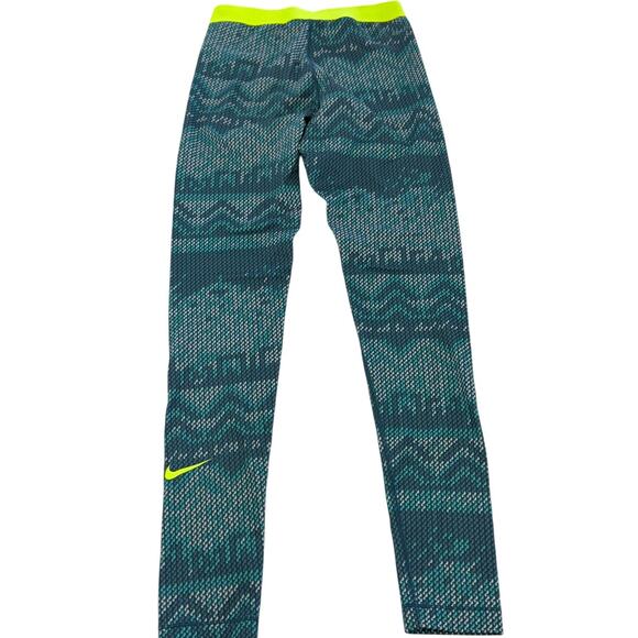 Nike Leggings Womens Small Blue Yellow Hyperwarm Nordic‎ Print Active - Picture 4 of 10